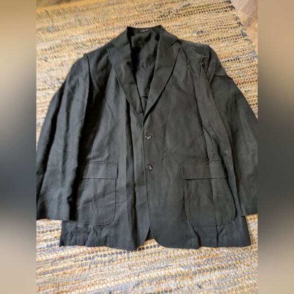 Vtg Black Linen Blend Blazer 46R Plus Size Shoulder Pads Dillard’s 90s/Y2K Pocke - Picture 2 of 7